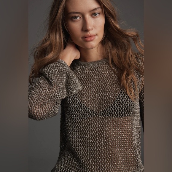 Anthropologie Tops - Anthropologie Metallic Open-Stitch Sweater